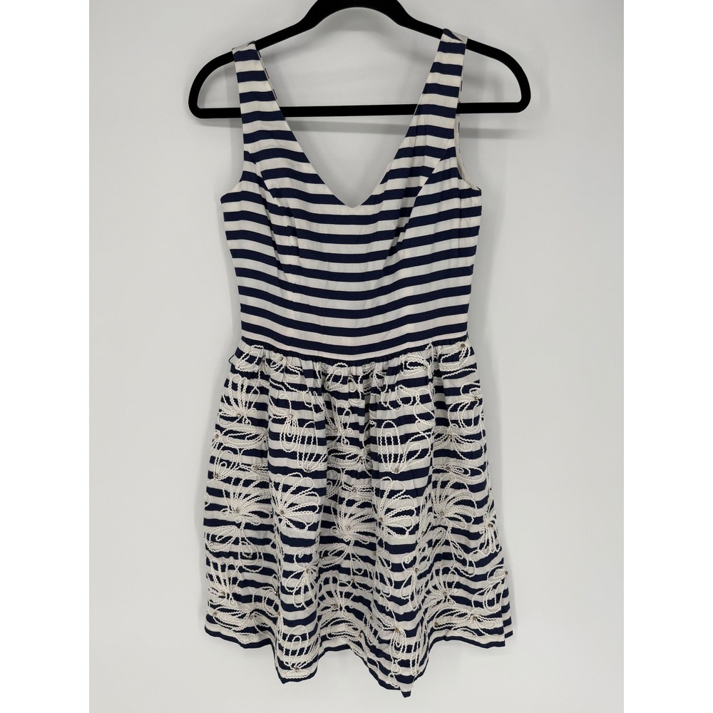 LILLY PULITZER ROSWELL EMBROIDERED STRIPED MINI DRESS SIZE 0 COASTAL NAUTICAL